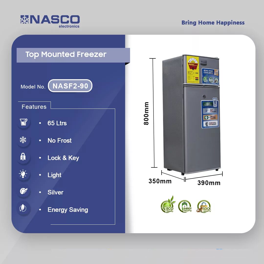 Nasco 65ltr Top Freezer Refrigerator Nasf2 90