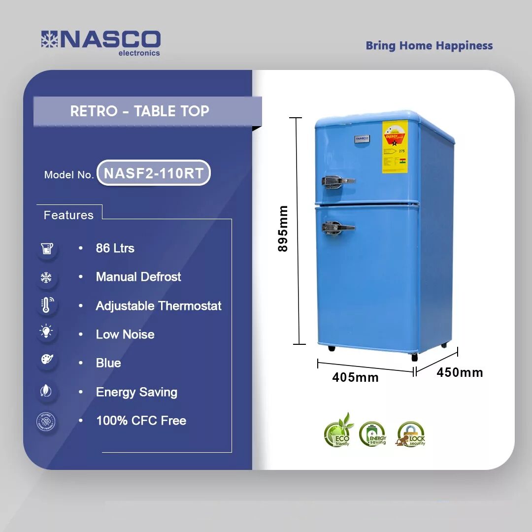 Nasco 86ltr Retro New Model Table Top Refrigerator Nasf2 110rt
