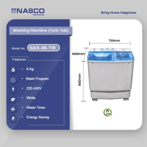 Nasco Twin Top Washing Machine 8kg Nas08tw