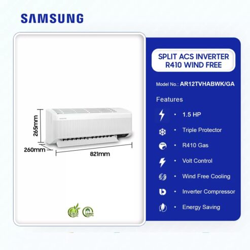 Samsung 1.5hp Wind Free Split Acs Inverter R410 Ar12tvhabwk/Ga