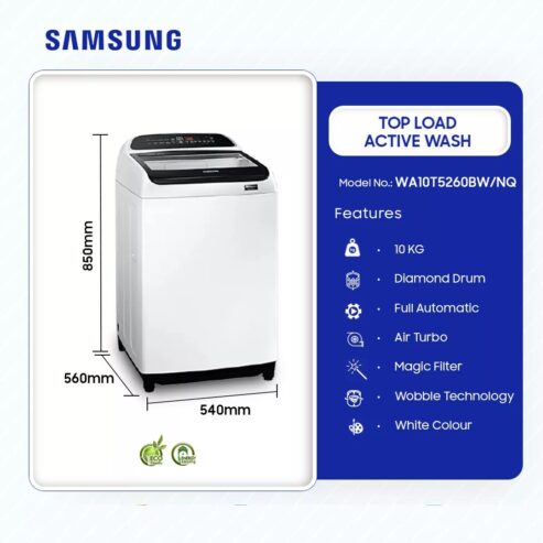 Samsung 10kg Top Load Full Auto Washer Washing Machine Wa10t5260bw/Nq