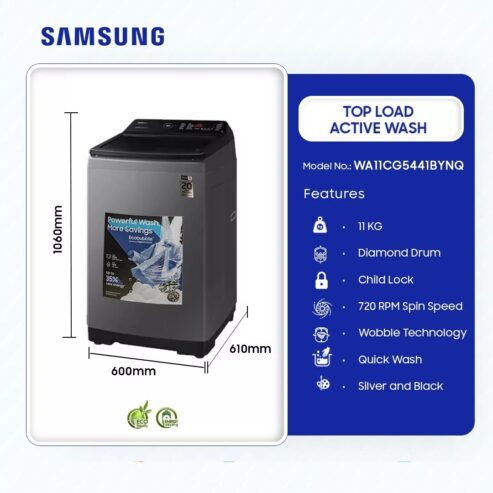 Samsung 11kg Top Load Active Washing Machine Wa11cg5441bynq