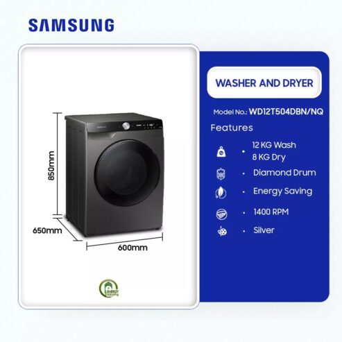 Samsung 12kg Washer & 8kg Dryer Washing Machine Wd12t504dbn/Nq