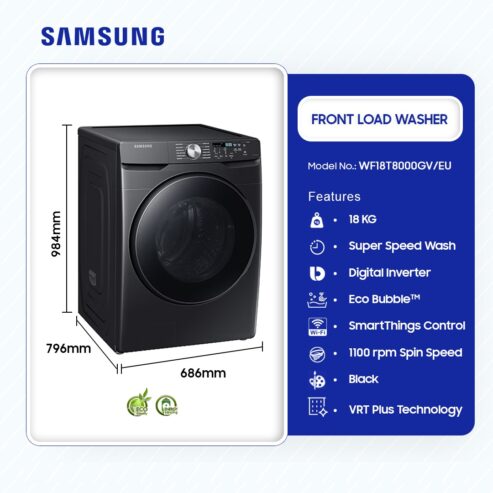 Samsung 18kg Front Load Full Auto Washer Washing Machine Wf18t8000gv/Eu