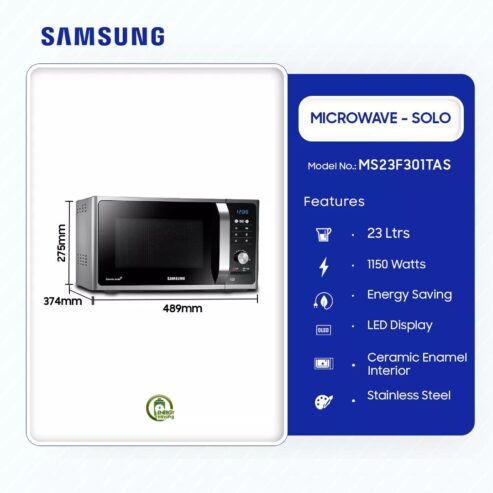 Samsung 23ltr Solo Microwave Ms23f301tas