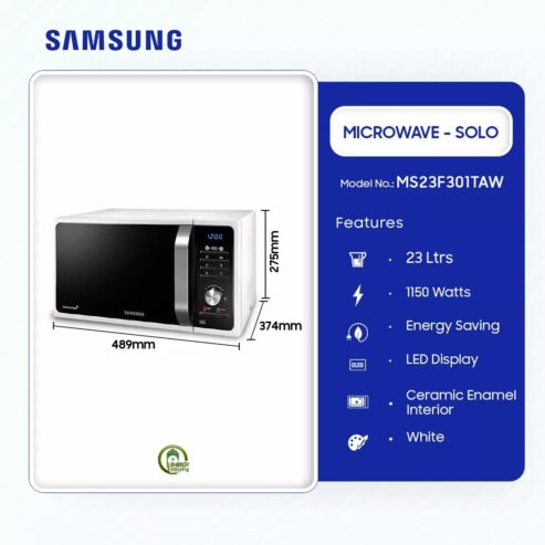 Samsung 23ltr Solo Microwave Ms23f301taw