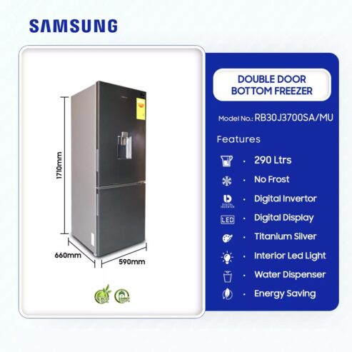 Samsung 290ltr Double Door Bottom Freezer Refrigerator Rb30j3700sa/Mu