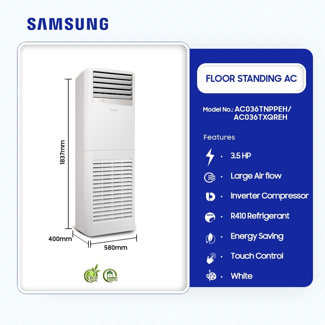 Samsung 3.5 Hp Floor Standing Ac With R410 Gas Ac036tnppeh/Ac036txqreh