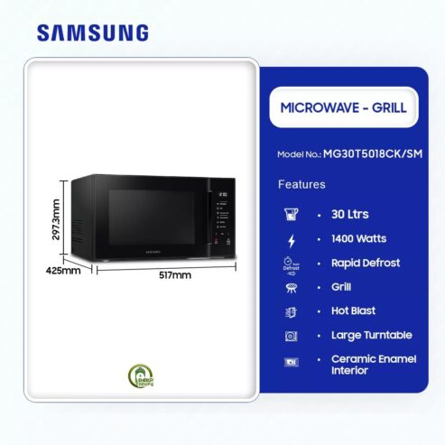 Samsung 30ltr Grill Microwave Mg30t5018ck/Sm