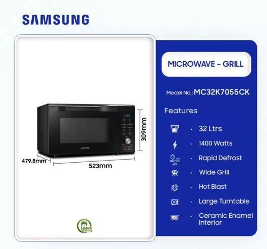 Samsung 32ltr Grill Microwave Mc32k7055ck