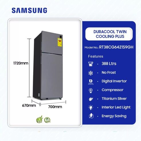 Samsung 388ltr Duracool Twin Cooling Plus Refrigerator Rt38cg6421s9gh