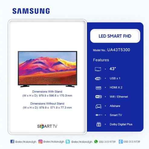 Samsung 43 Inch Led Fhd Smart Television Ua43t5300