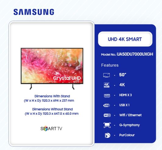 Samsung 50″ Crystal Uhd 4k Smart Tv Ua50du7000uxgh