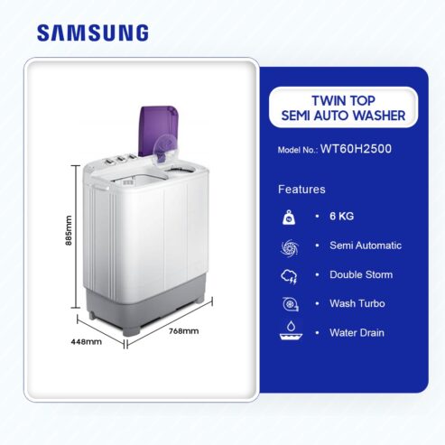 Samsung 6kg Twin Top Semi Auto Washer Washing Machine Wt60h2500