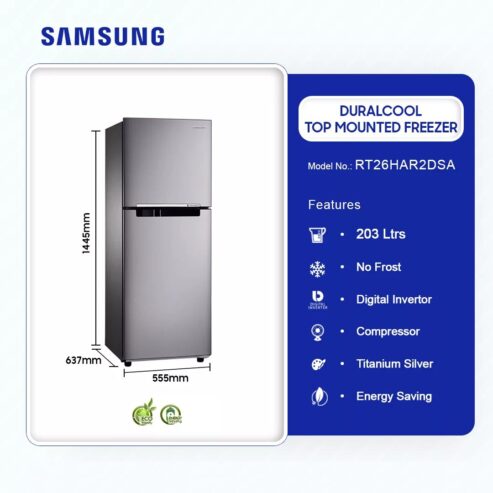 Samsung Duracool 203ltr Top Mount Fridge Rt26har2dsa