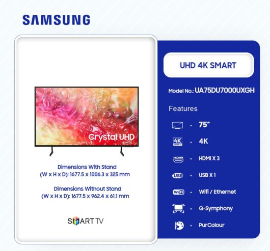 Samsung Uhd Smart 4k 75′ Inch Television Ua75du7000uxgh