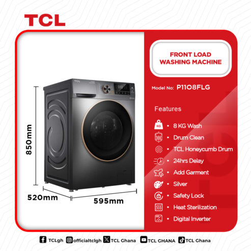 Tcl Front Load Inverter 8kg Washing Machine P1108flg