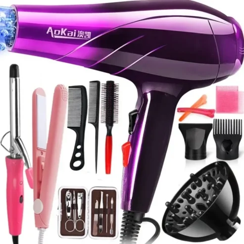 12pcs New Powerful Professional Hair Dryer set (PINK)