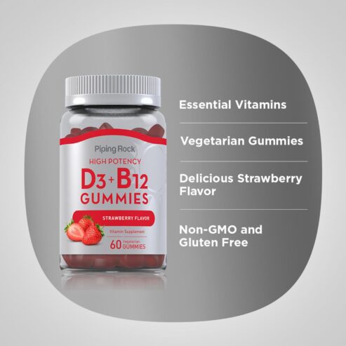 Vitamin D3 + B12 Strawberry 60 Vegetarian Gummies
