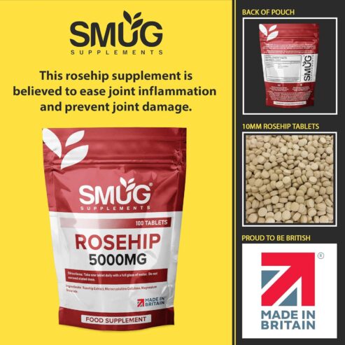 SMUG Supplements Rosehip Tablets 100 High Strength 5000mg Pills