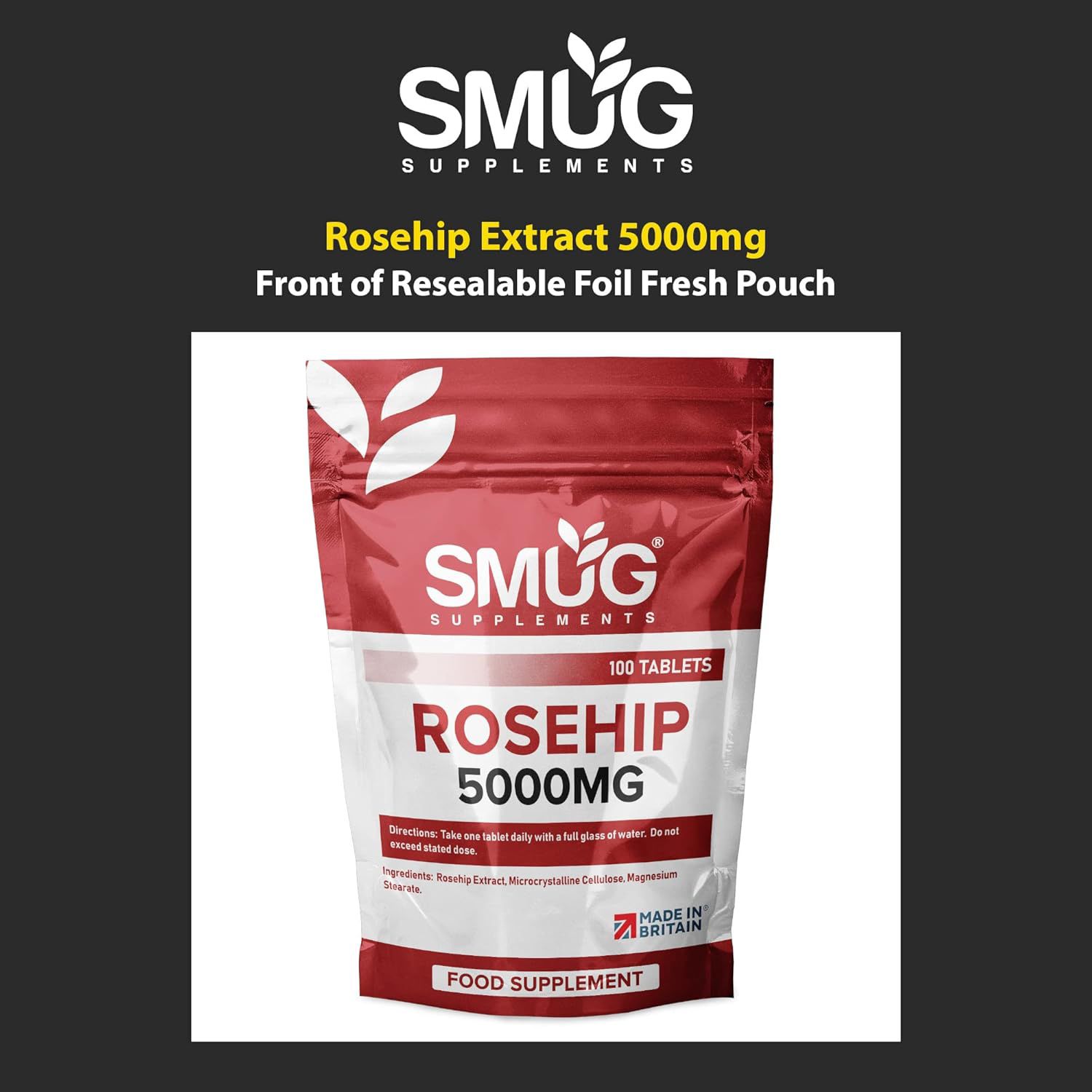 SMUG Supplements Rosehip Tablets 100 High Strength 5000mg Pills