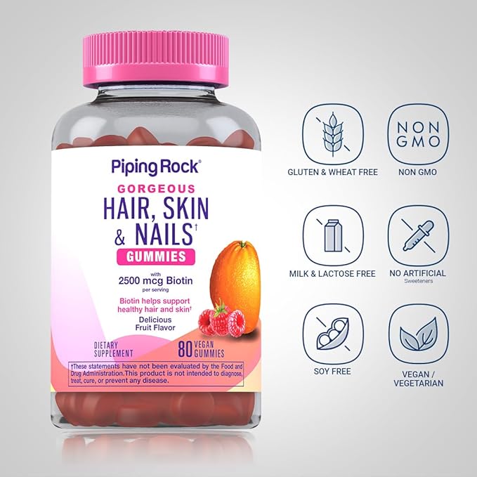 Piping Rock Hair Skin and Nails Vitamins | 80 Gummies