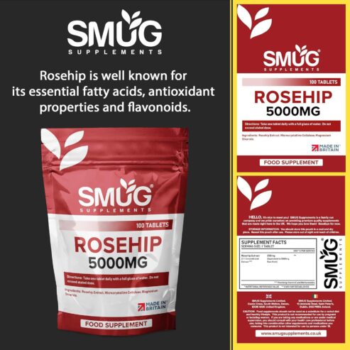 SMUG Supplements Rosehip Tablets 100 High Strength 5000mg Pills