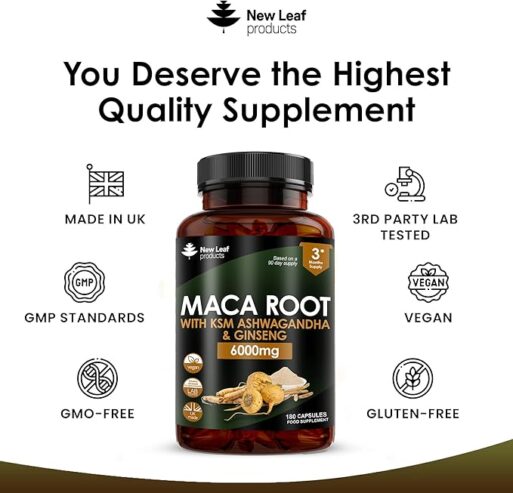 Maca Root Capsules with KSM Ashwagandha and Ginseng Supplement