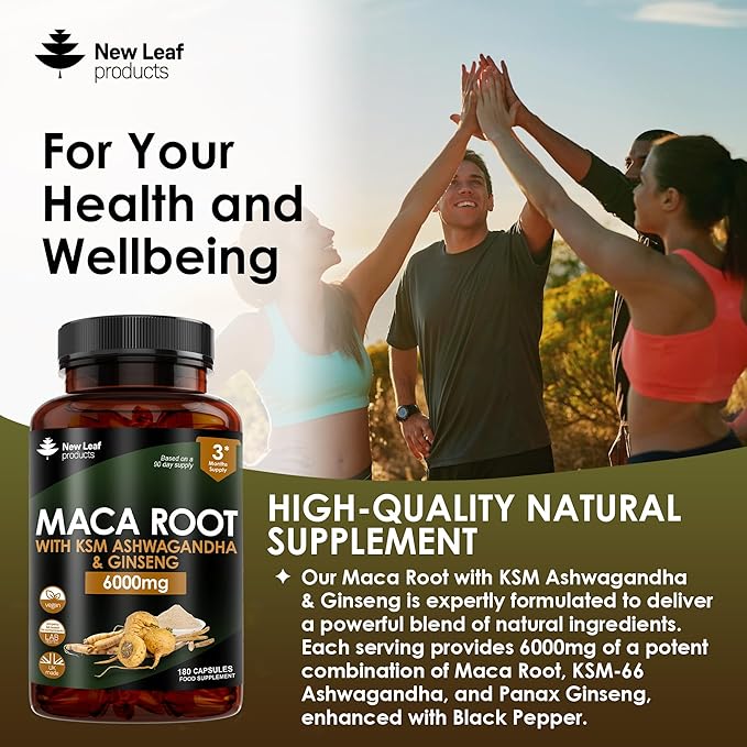 Maca Root Capsules with KSM Ashwagandha and Ginseng Supplement