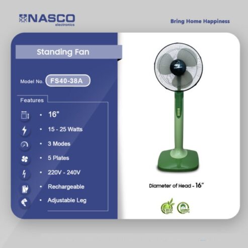 Nasco 16″ Rechargeable Standing Fan Fs40 38a