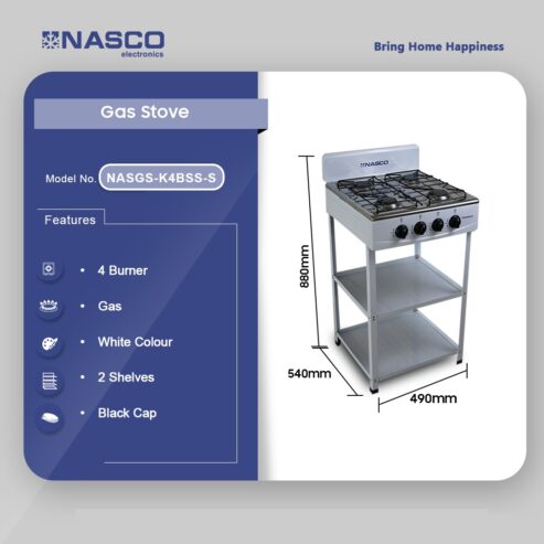 Nasco 4 Burner Gas Stove White, Black Cap Nasgs K4bss S