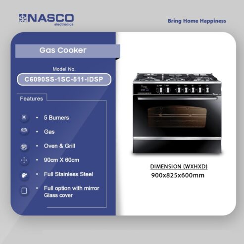 Nasco 5 Burner Gas Cooker With Oven C6090ss 1sc 511 Idsp