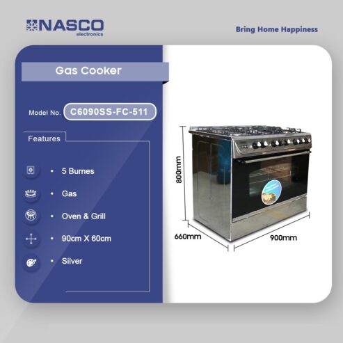 Nasco 5 Burner Gas Cooker With Oven C6090ss Fc 511