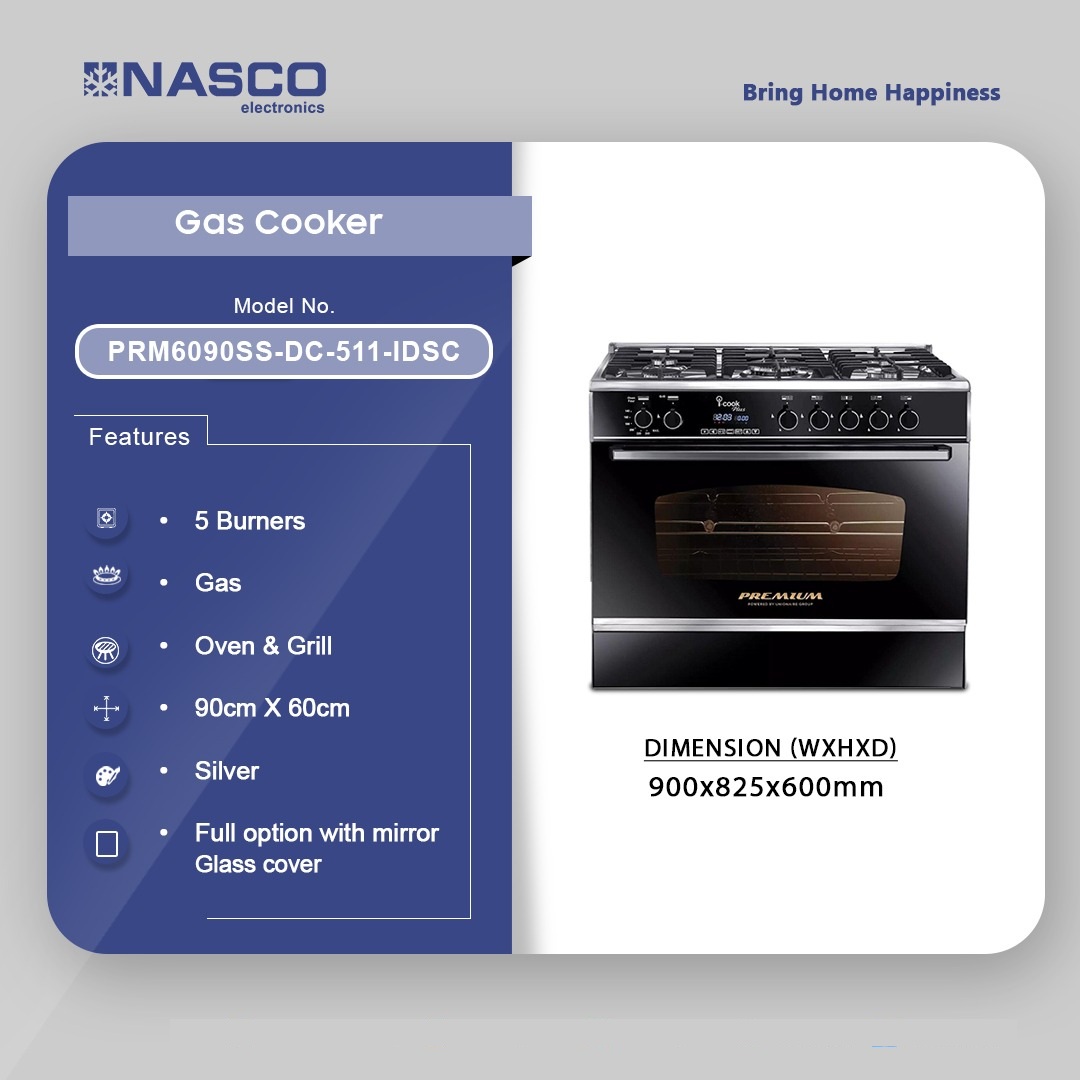Nasco 5 Burner Gas Cooker With Oven & Grill Prm6090ss Dc 511 Idsc in Ghana