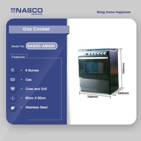 Nasco 6 Burner Gas Cooker Black With Grill Nasgc Amg80b