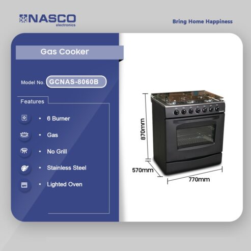 Nasco 6 Burner Gas Cooker With Oven Gcnas 8060b
