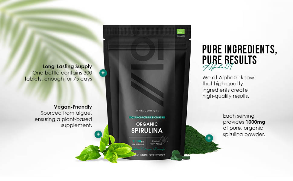 Organic Spirulina & Chlorella 2000mg 300 Tablets Supplement