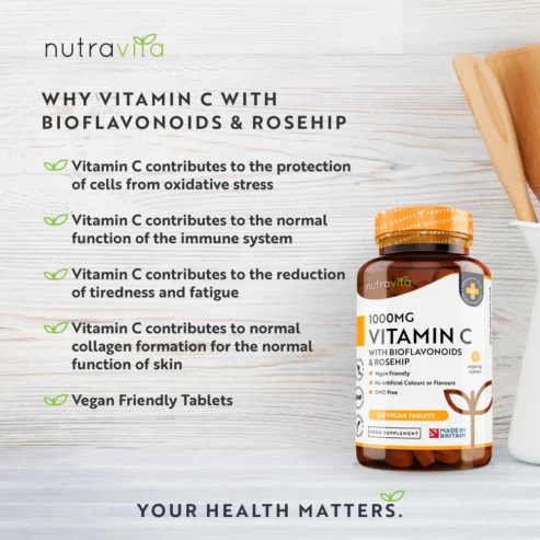 Vitamin C 1000mg with Bioflavonoids and Rosehip Supplement