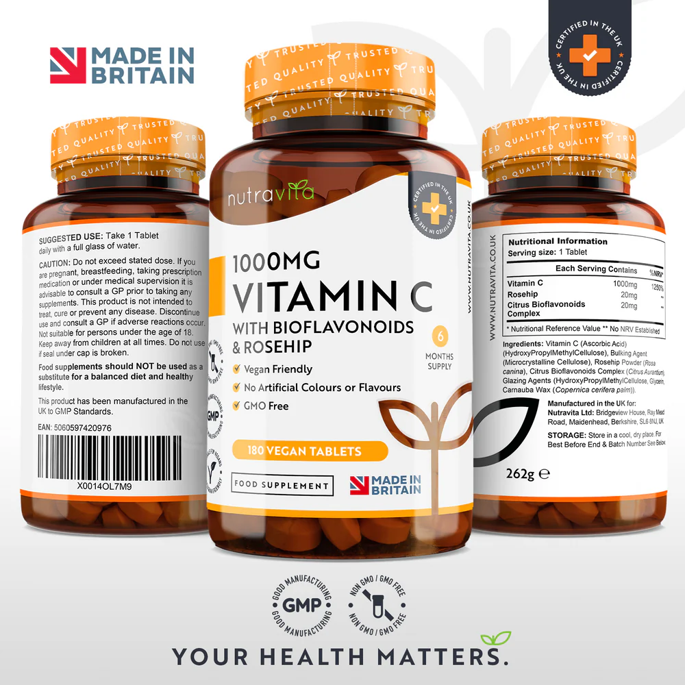 Vitamin C 1000mg with Bioflavonoids and Rosehip Supplement