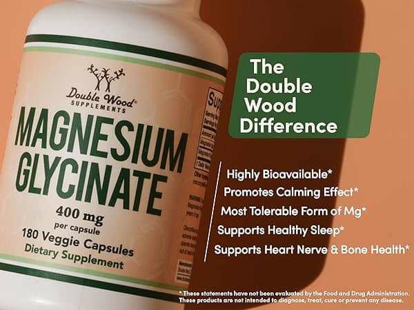 Double Wood Magnesium Glycinate 400mg 180 Capsules.