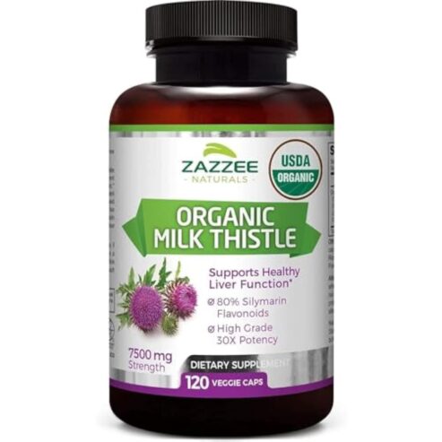 Zazzee Organic Milk Thistle 30:1 Extract 7500 mg Strength