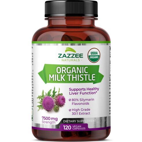 Zazzee Organic Milk Thistle 30:1 Extract 7500 mg Strength