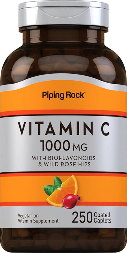 PipingRock Vitamin C 1000 Mg + Bioflavonoids + Rose Hips – 250 Caplet
