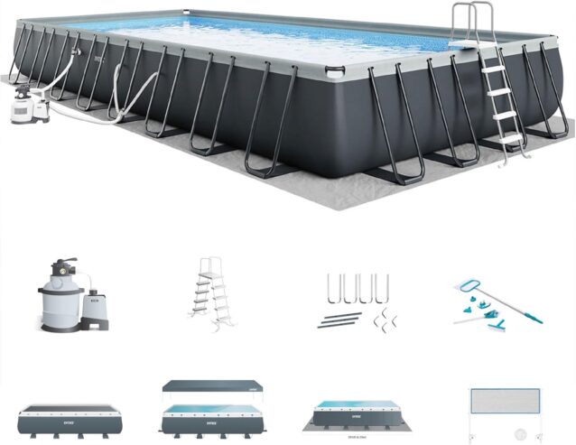 Intex 16 x 9 feet Rectangular Outdoor Swimming Pool Set with Pump – Large Above Ground