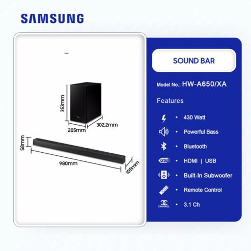 Samsung 3.1 Inche 430 Watt Soundbar Hw-A650/Xa in Ghana